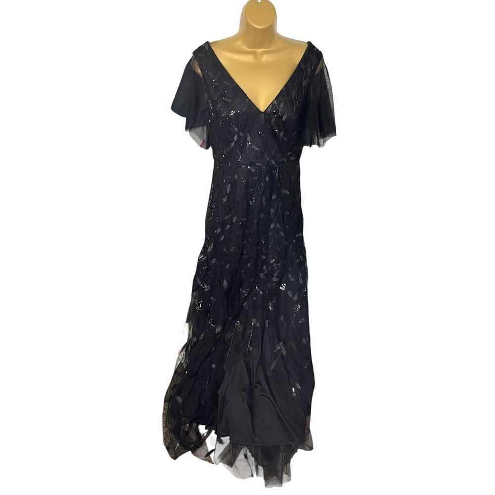 Ever Pretty Black Sequin Mesh Overlay Maxi Dress Womenโs Small Formal